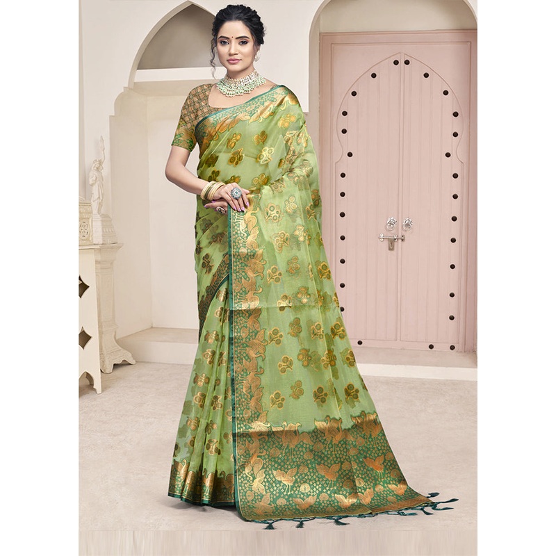Multicolor Organza Saree With Blouse Piece - JD986608767