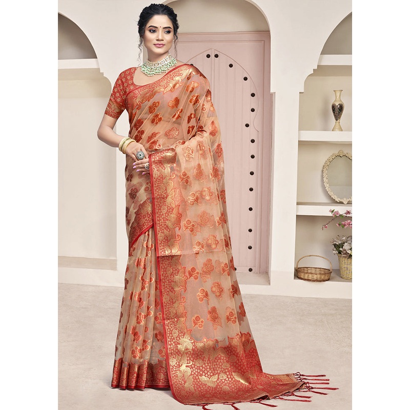 Multicolor Organza Saree With Blouse Piece - JD986608768