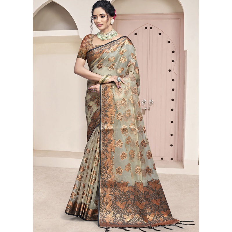 Multicolor Organza Saree With Blouse Piece - JD986608769