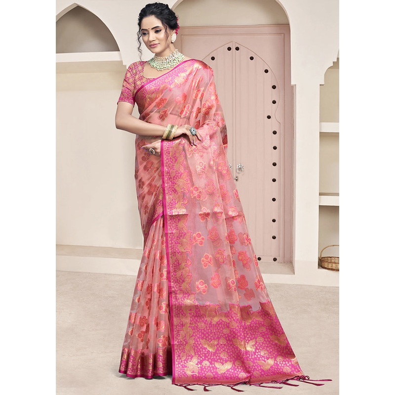 Multicolor Organza Saree With Blouse Piece - JD986608770