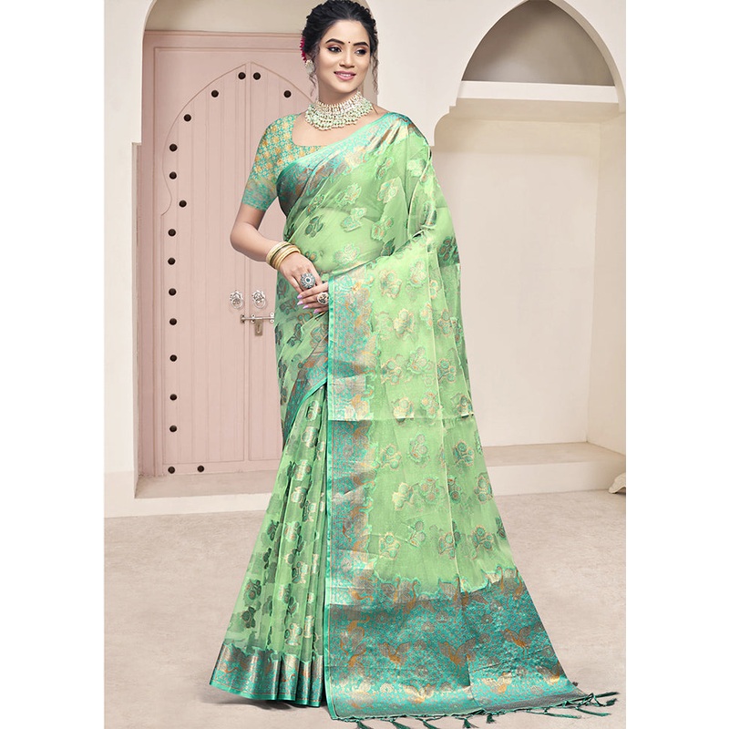 Multicolor Organza Saree With Blouse Piece - JD986608771