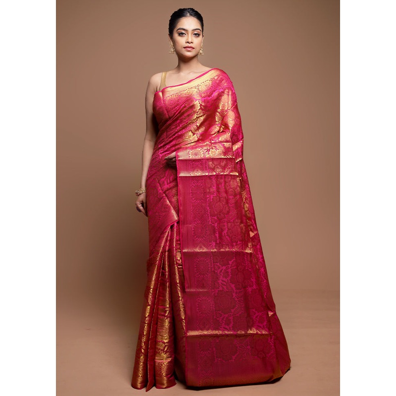 Pink Dupion Silk Saree With Blouse Piece - JD986608624