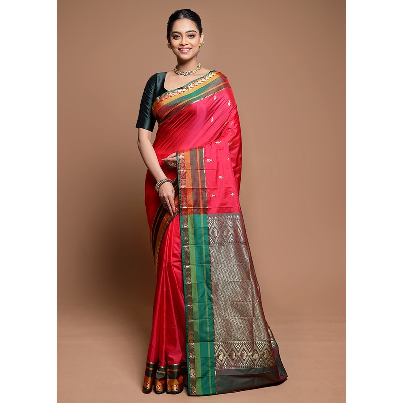 Pink Kanjivaram Silk Saree With Blouse Piece - JD986608617