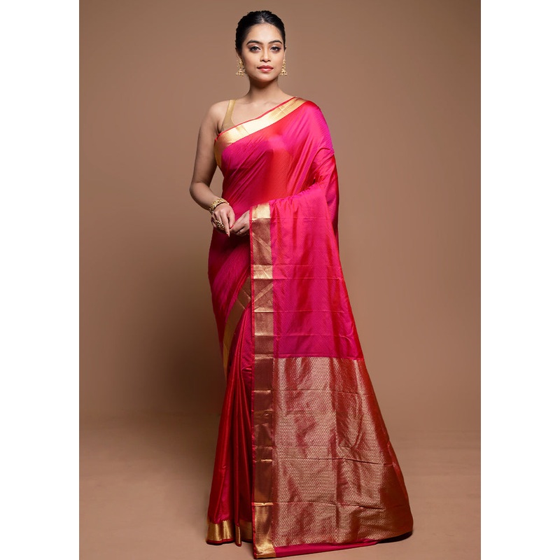 Pink Kanjivaram Silk Saree With Blouse Piece - JD986608619
