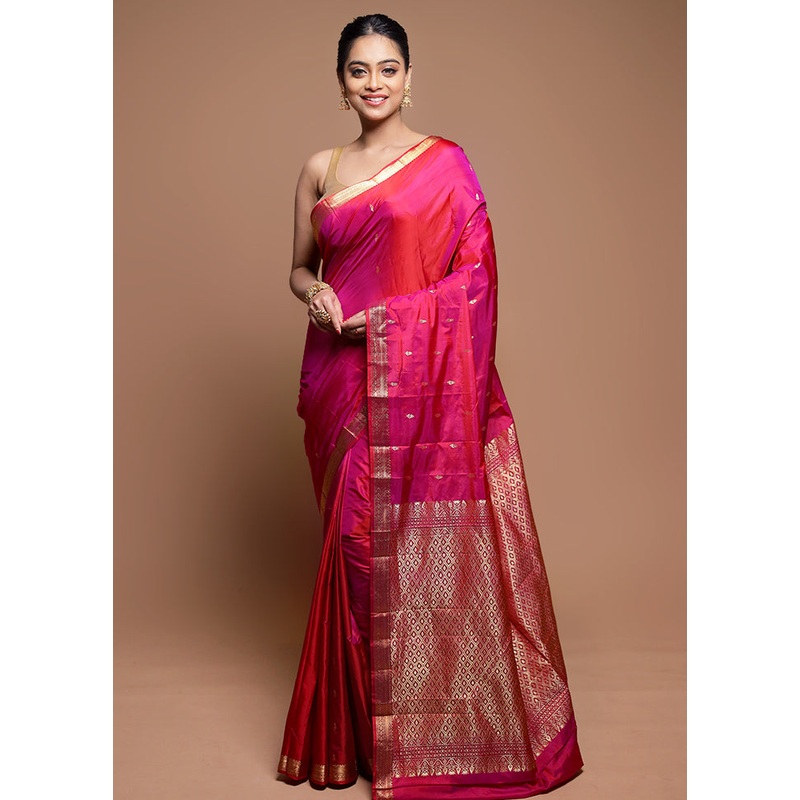 Pink Kanjivaram Silk Saree With Blouse Piece - JD986608620