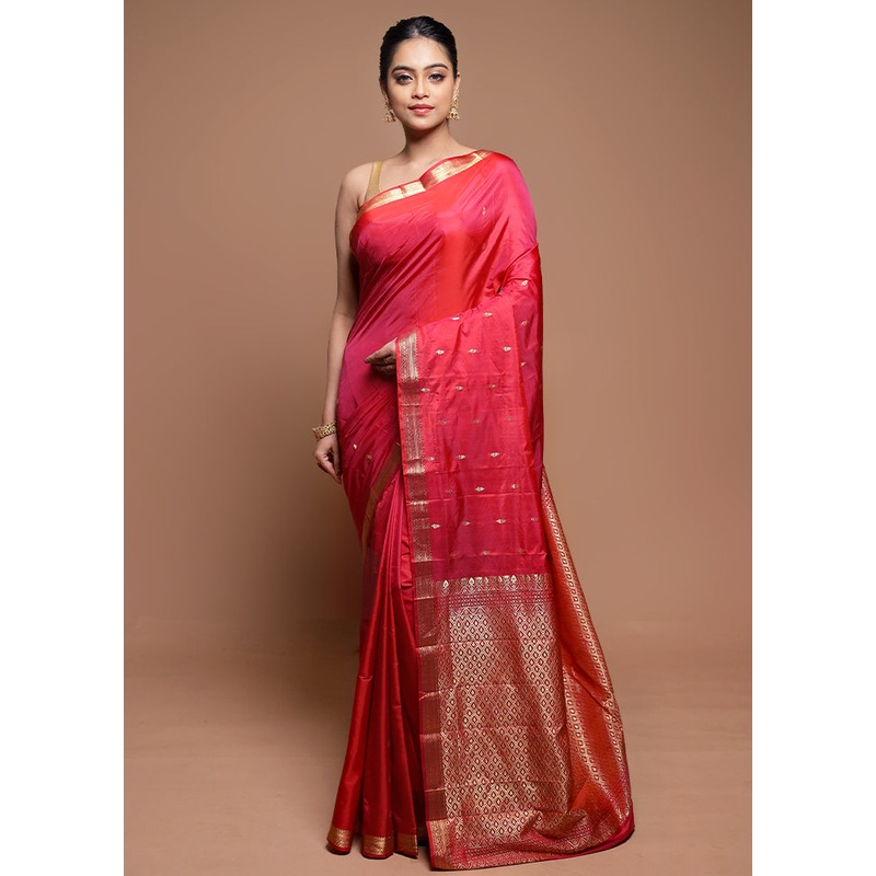 Pink Kanjivaram Silk Saree With Blouse Piece - JD986608621
