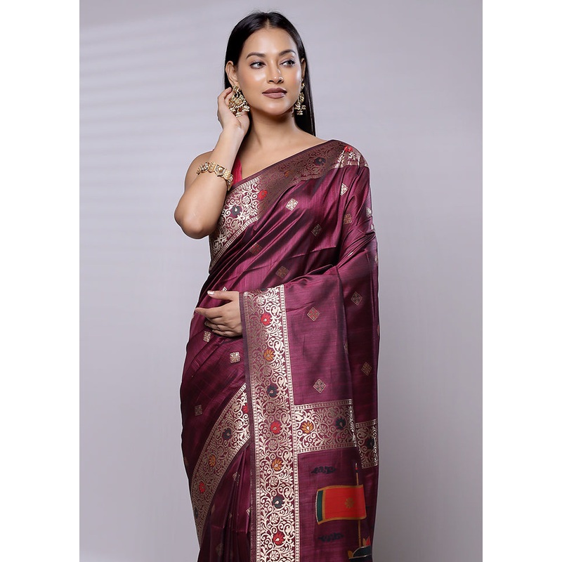 Purple Dupion Silk Saree With Blouse Piece - JD986608731