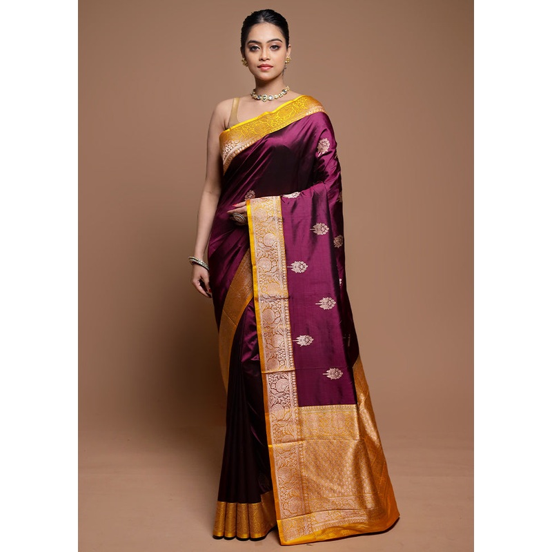 Purple Handloom Katan Pure Silk Saree With Blouse Piece - JD986608614