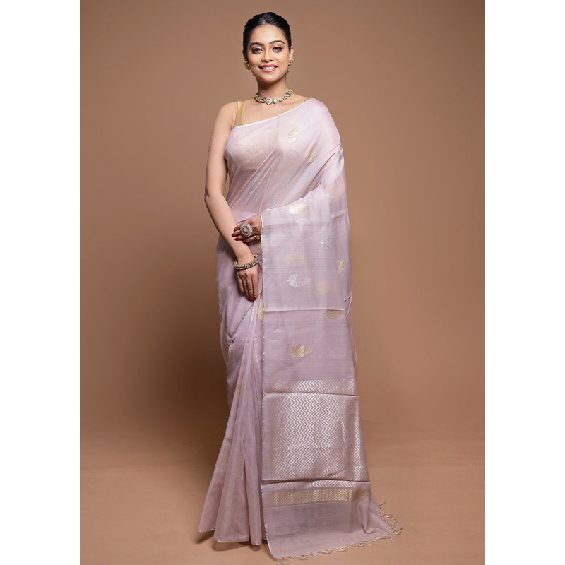 Purple Handloom Tussar Pure Silk Saree With Blouse Piece - JD986608613