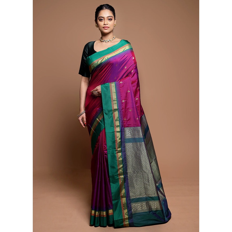 Purple Kanjivaram Silk Saree With Blouse Piece - JD986608611
