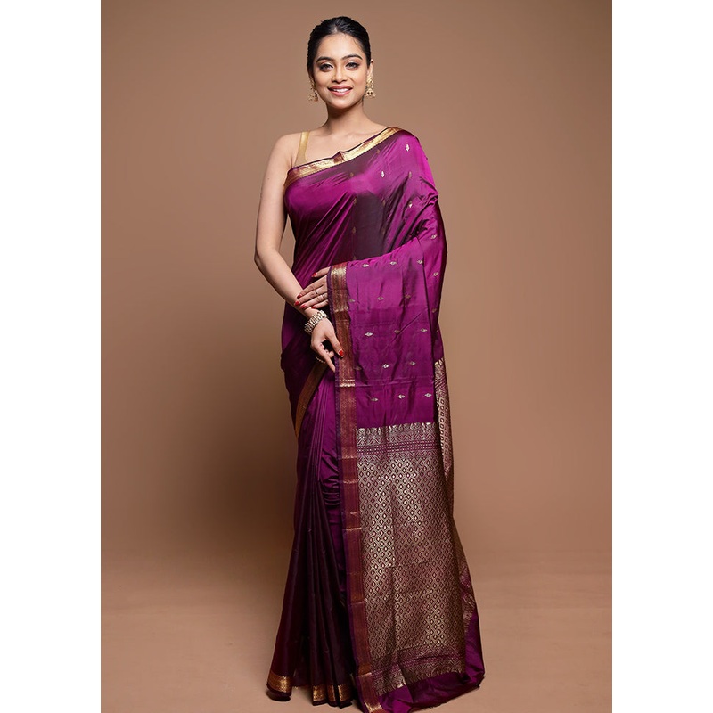 Purple Kanjivaram Silk Saree With Blouse Piece - JD986608612