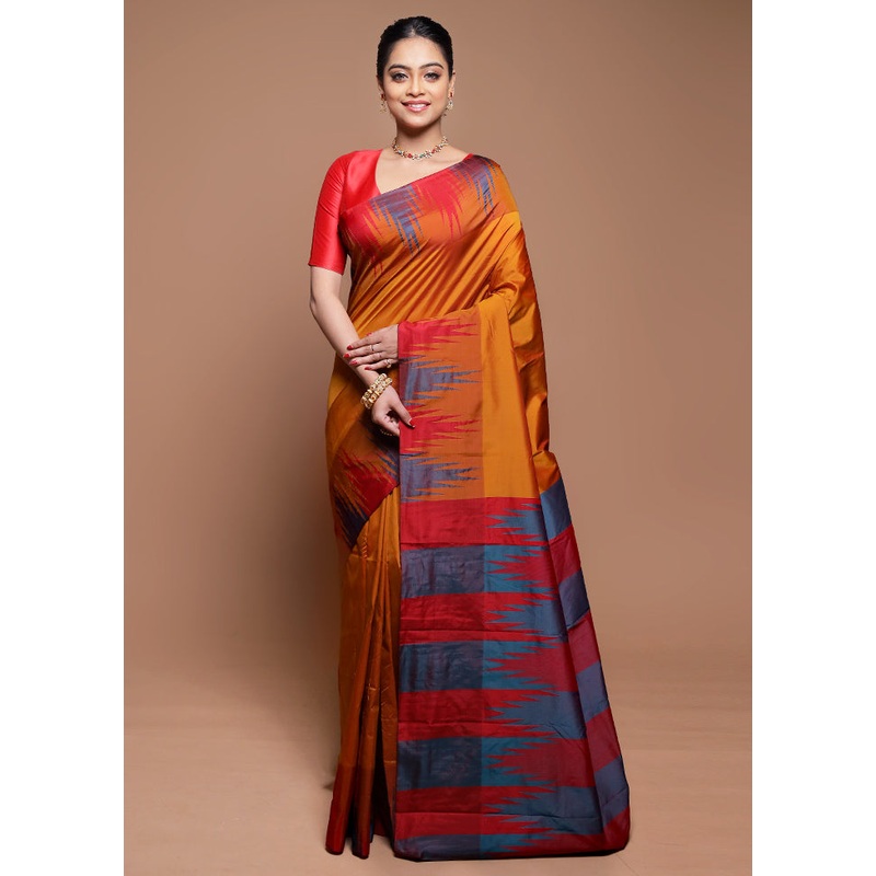 Rust Kanjivaram Silk Saree With Blouse Piece - JD986608607