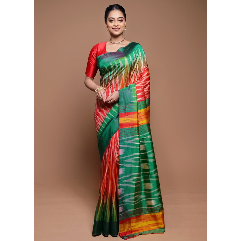 Rust Pure Bishnupuri Silk Saree Without Blouse Piece - JD986608606