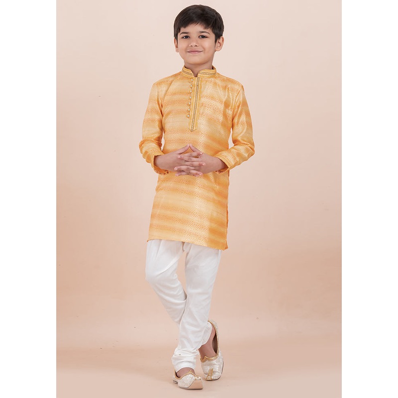 Yellow Cotton Silk Kurta Pajama Set - JD986608699