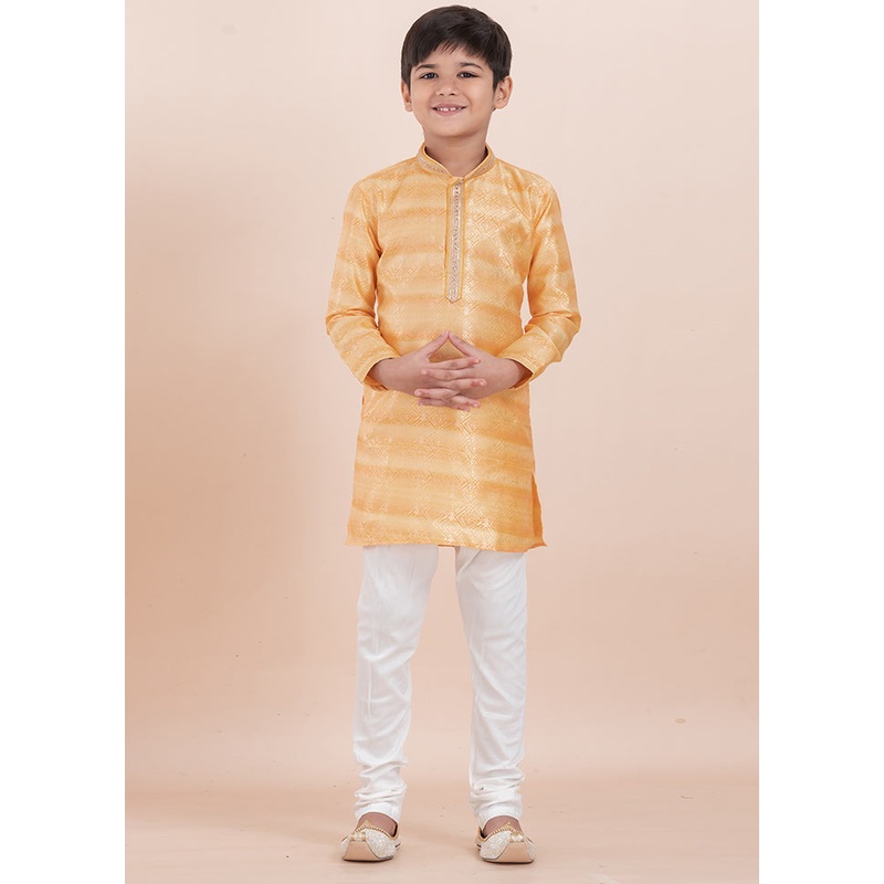 Yellow Cotton Silk Kurta Pajama Set - JD986608700