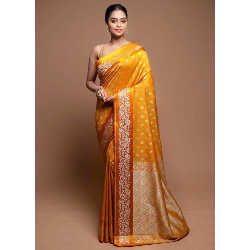 Yellow Dupion Silk Saree With Blouse Piece - JD986608599