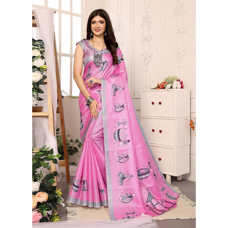 Baby Pink Dupion Silk Saree With Blouse Piece - JD986608399
