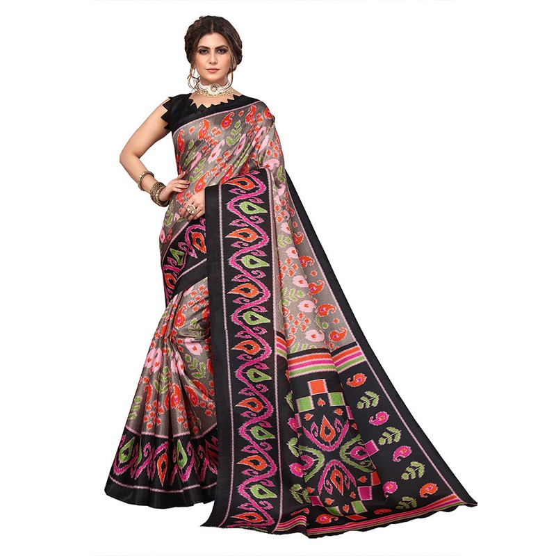 Black Dupion Silk Saree With Blouse Piece - JD986608395