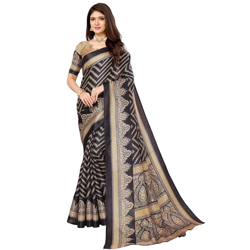 Black Dupion Silk Saree With Blouse Piece - JD986608397