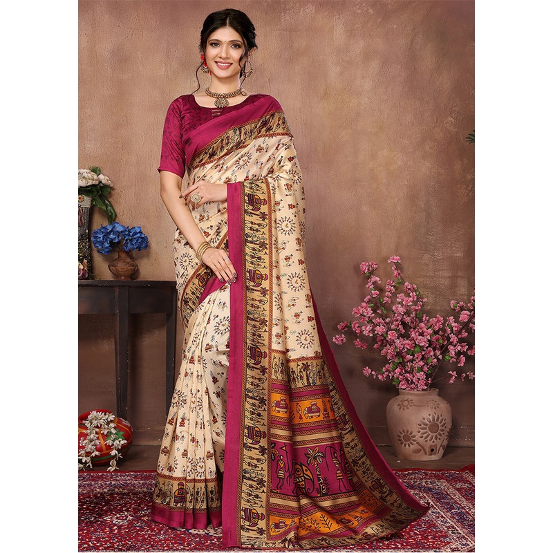 Chiku Dupion Silk Saree With Blouse Piece - JD986608391