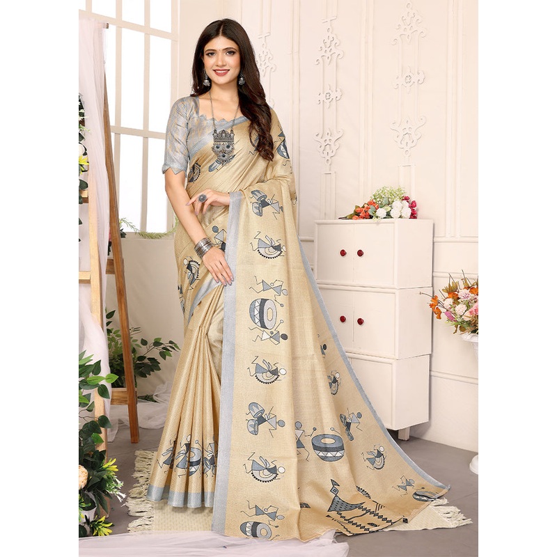 Chiku Dupion Silk Saree With Blouse Piece - JD986608392