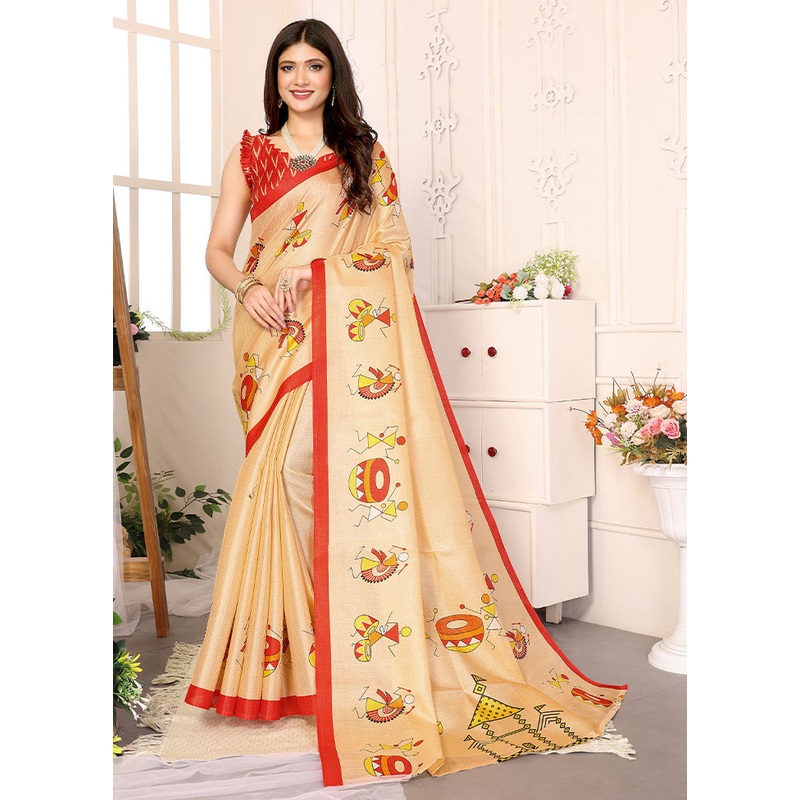 Gold Dupion Silk Saree With Blouse Piece - JD986608386