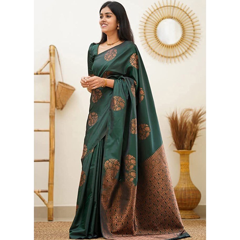 Green Banarasi Silk Saree With Blouse Piece - JD986608385