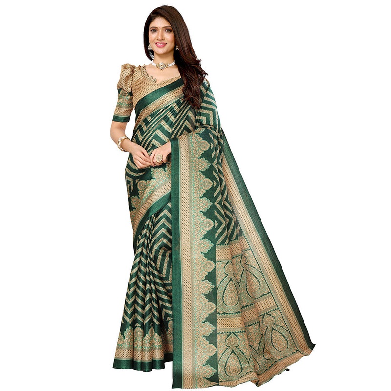 Green Dupion Silk Saree With Blouse Piece - JD986608382