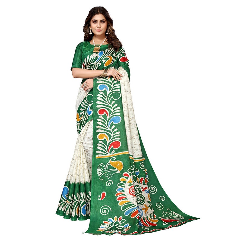 Green Dupion Silk Saree With Blouse Piece - JD986608383