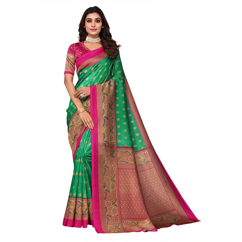 Green Dupion Silk Saree With Blouse Piece - JD986608384