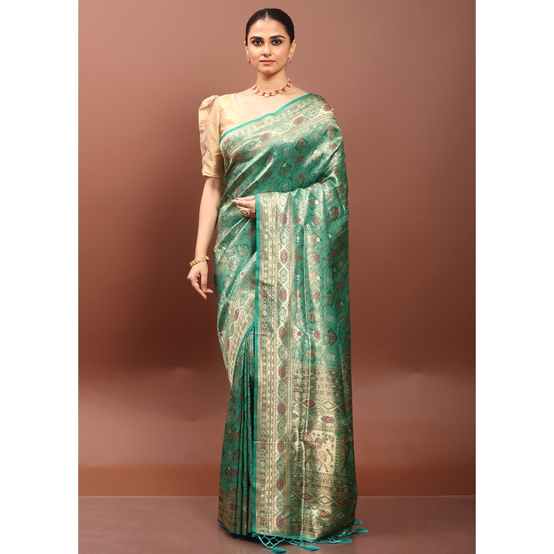 Green Dupion Silk Saree With Blouse Piece - JD986608560
