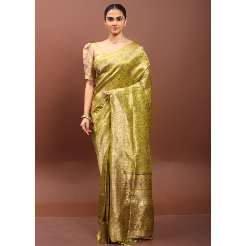 Green Dupion Silk Saree With Blouse Piece - JD986608561