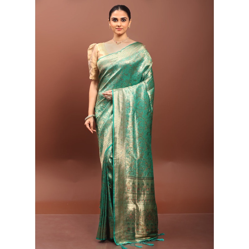 Green Dupion Silk Saree With Blouse Piece - JD986608562