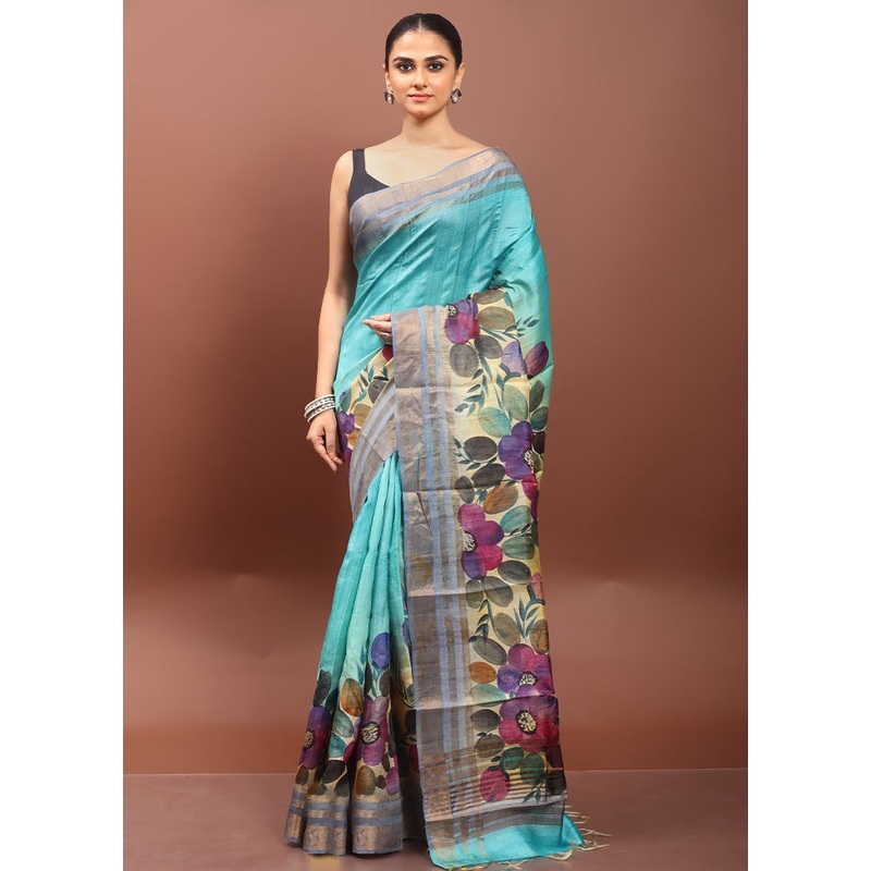 Multicolor Handloom Tussar Pure Silk Saree With Blouse Piece - JD986608537