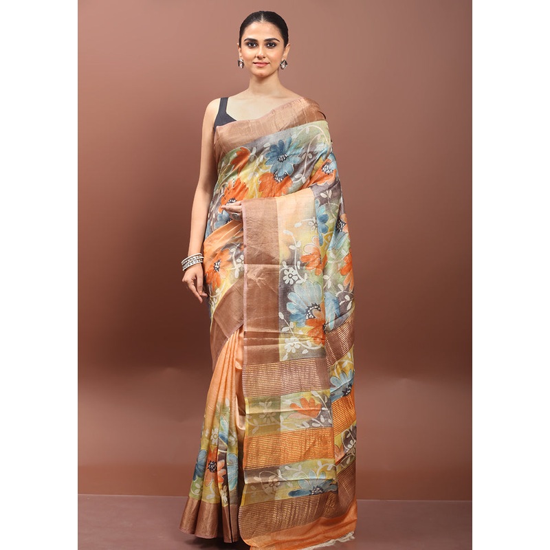 Multicolor Handloom Tussar Pure Silk Saree With Blouse Piece - JD986608538