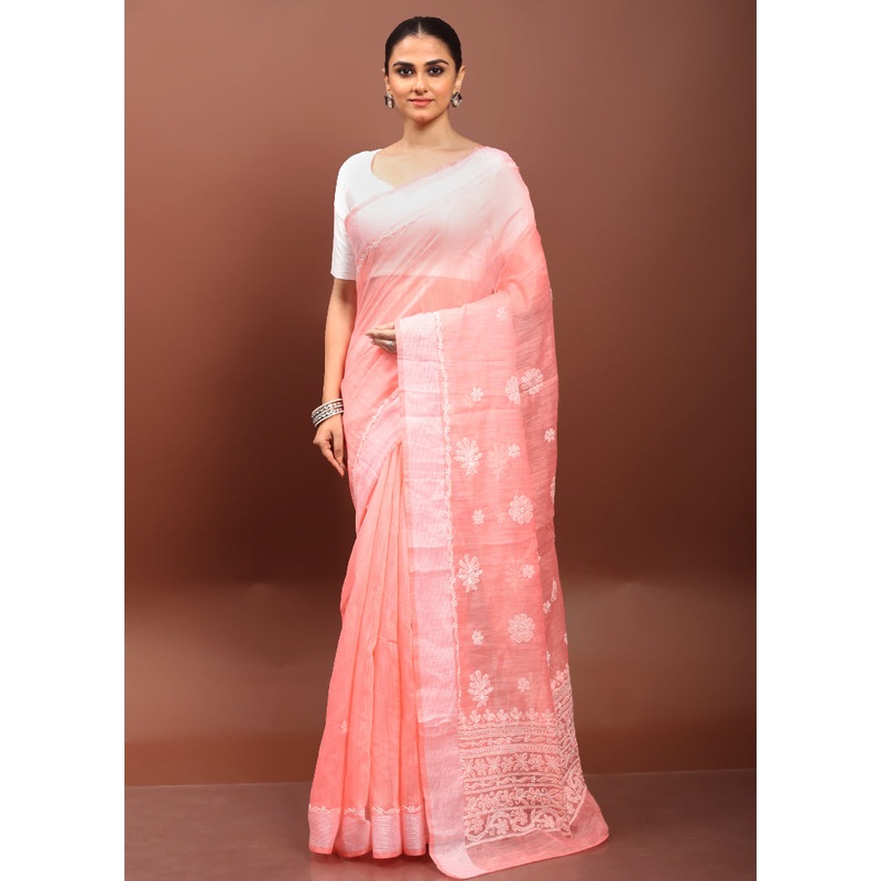 Pink Chikankari Saree With Blouse Piece - JD986608533