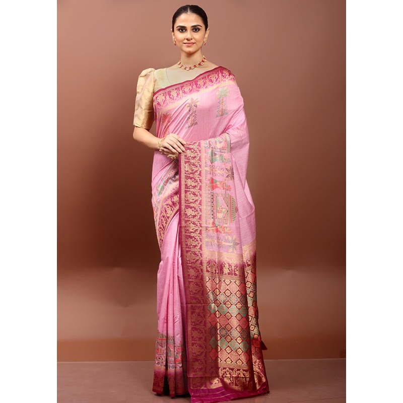 Pink Dupion Silk Saree With Blouse Piece - JD986608530