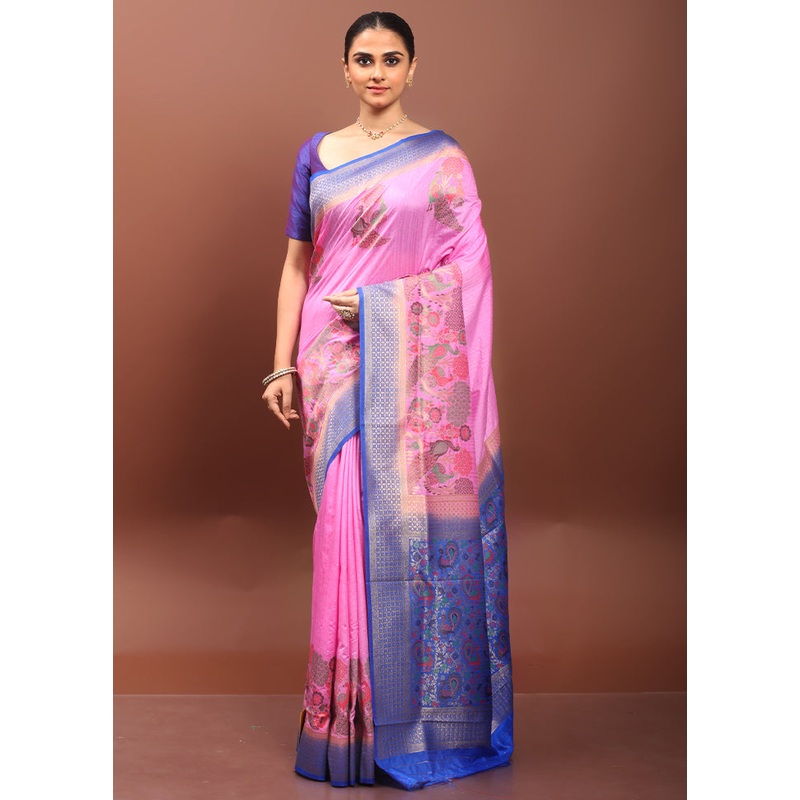 Pink Dupion Silk Saree With Blouse Piece - JD986608531