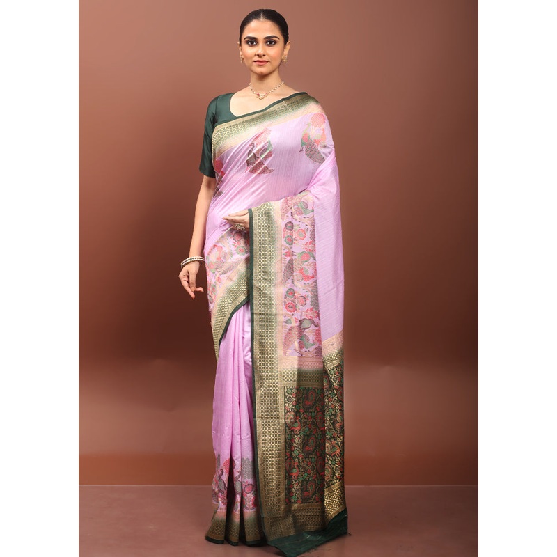 Pink Dupion Silk Saree With Blouse Piece - JD986608532