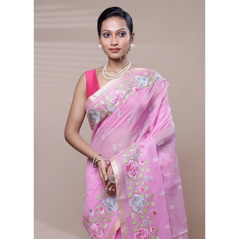 Pink Kota Cotton Saree With Blouse Piece - JD986608435