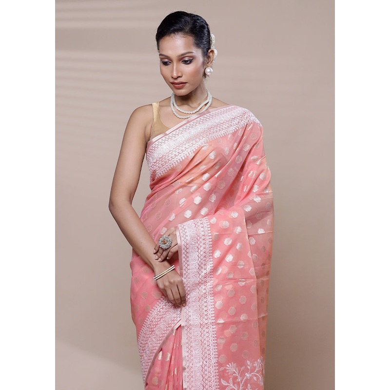 Pink Organza Saree With Blouse Piece - JD986608433