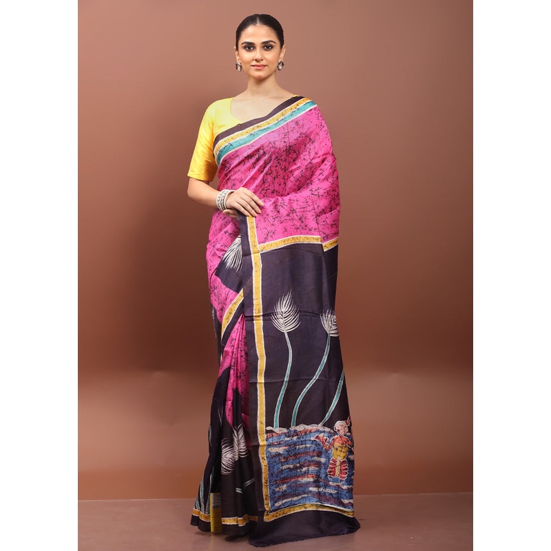 Pink Printed Pure Silk Saree Without Blouse Piece - JD986608526