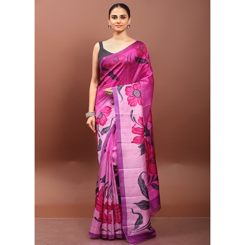 Pink  Printed Pure Silk Saree Without Blouse Piece - JD986608527