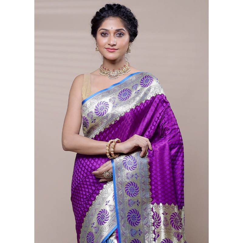 Purple Banarasi Silk Saree With Blouse Piece - JD986608426