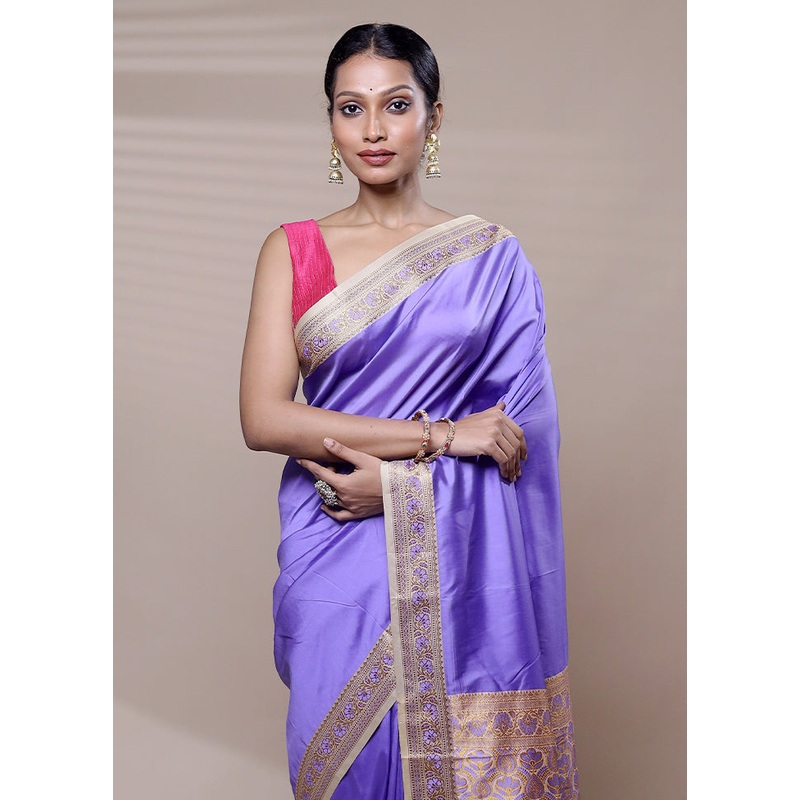 Purple Dupion Silk Saree With Blouse Piece - JD986608424