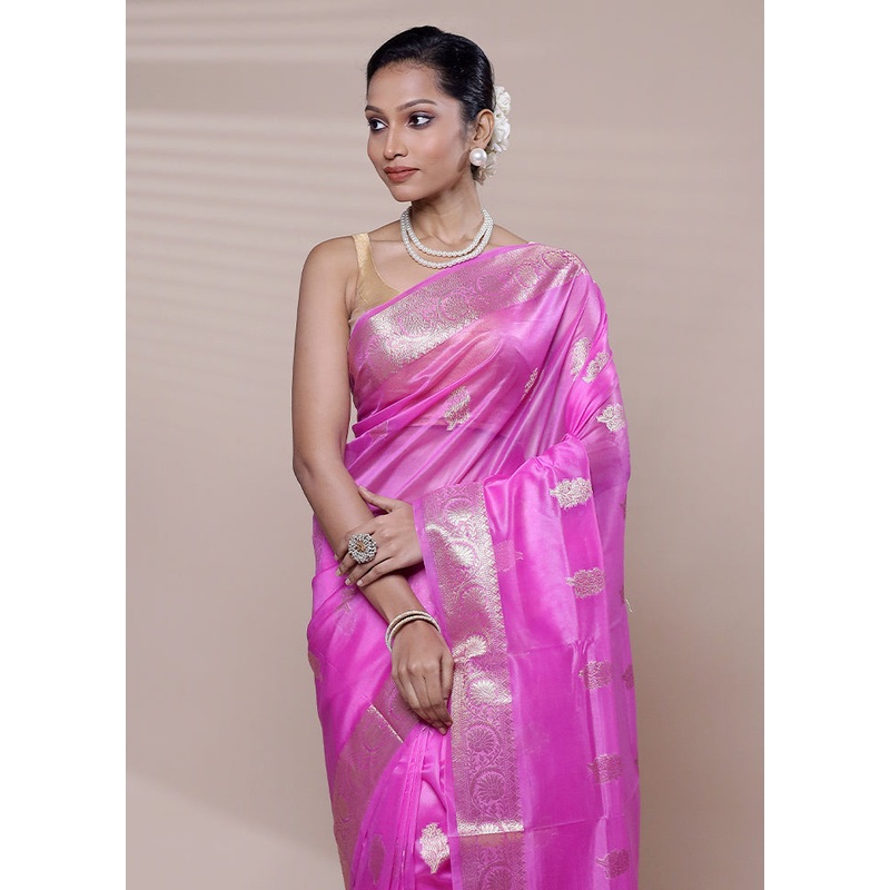 Purple Organza Saree With Blouse Piece - JD986608421