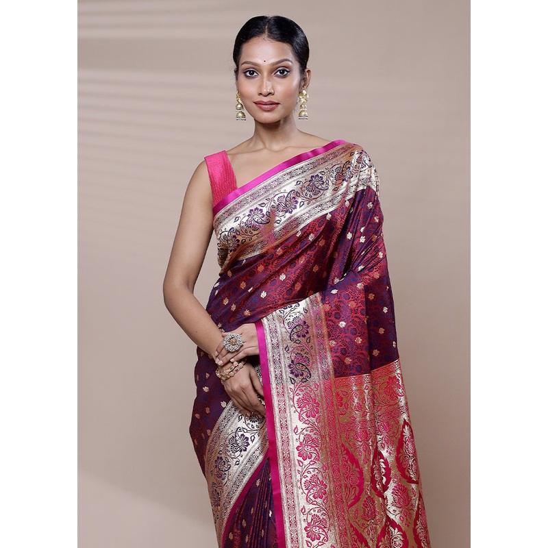 Purple Tanchoi Silk Saree With Blouse Piece - JD986608420