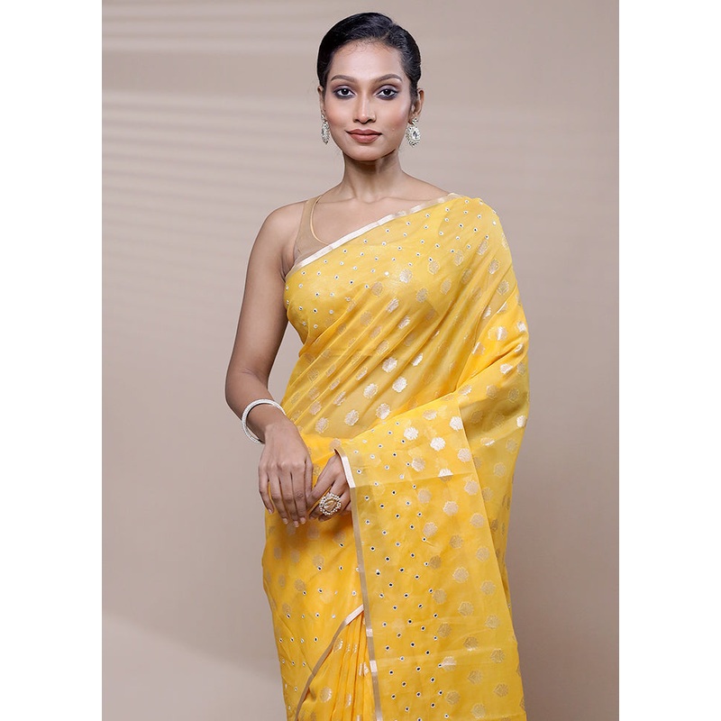 Yellow Organza Saree With Blouse Piece - JD986608401