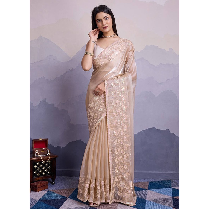 Beige Silk Saree With Blouse Piece - JD986608209
