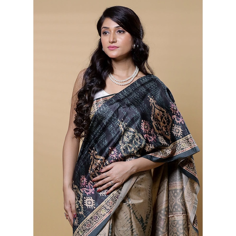 Blue Dupion Silk Saree With Blouse Piece - JD986608330